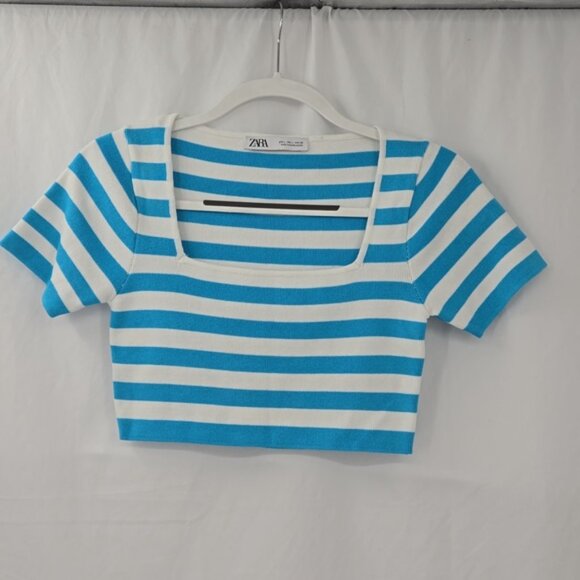 Zara Aqua & White Knit Top - Picture 4 of 15